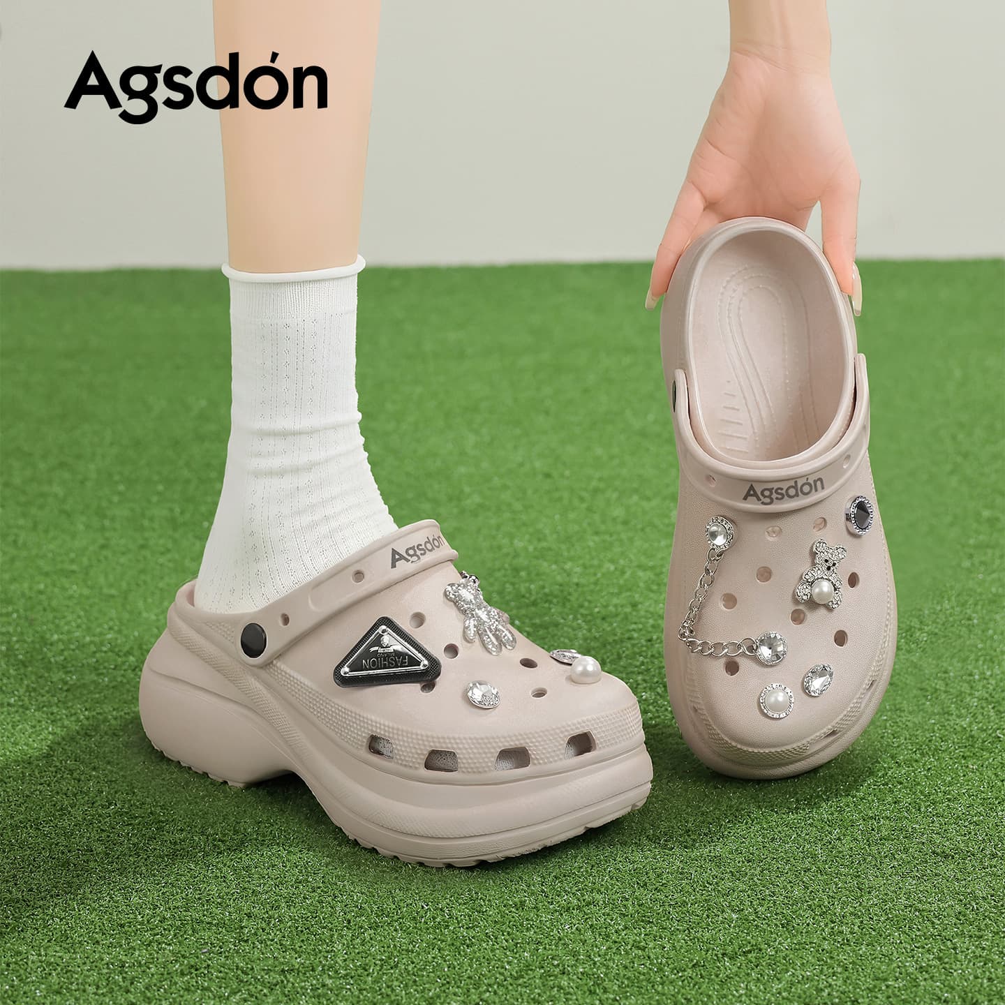 Augu Shiden Nude-Colored Perforated Shoes for Women, 2026 New Summer Model, Soft-Soled, Comfortable Slip-On Eva Sandals