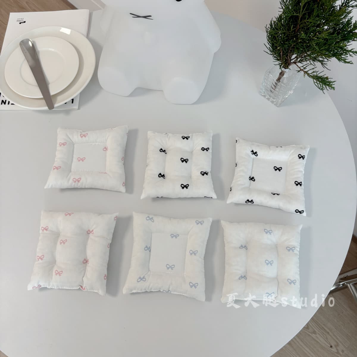 Pink bow girl heart ins style quilted coaster insulation pad anti-scalding desktop black blue coaster square
