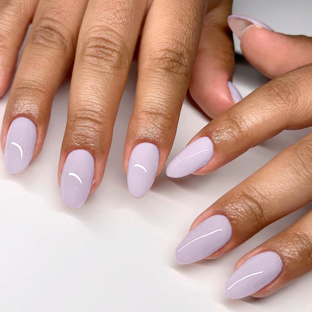 Medium Solid Almond Press-On Nails Light Purple Simple Versatile Daily Glossy False Nails 30 Pieces Removable
