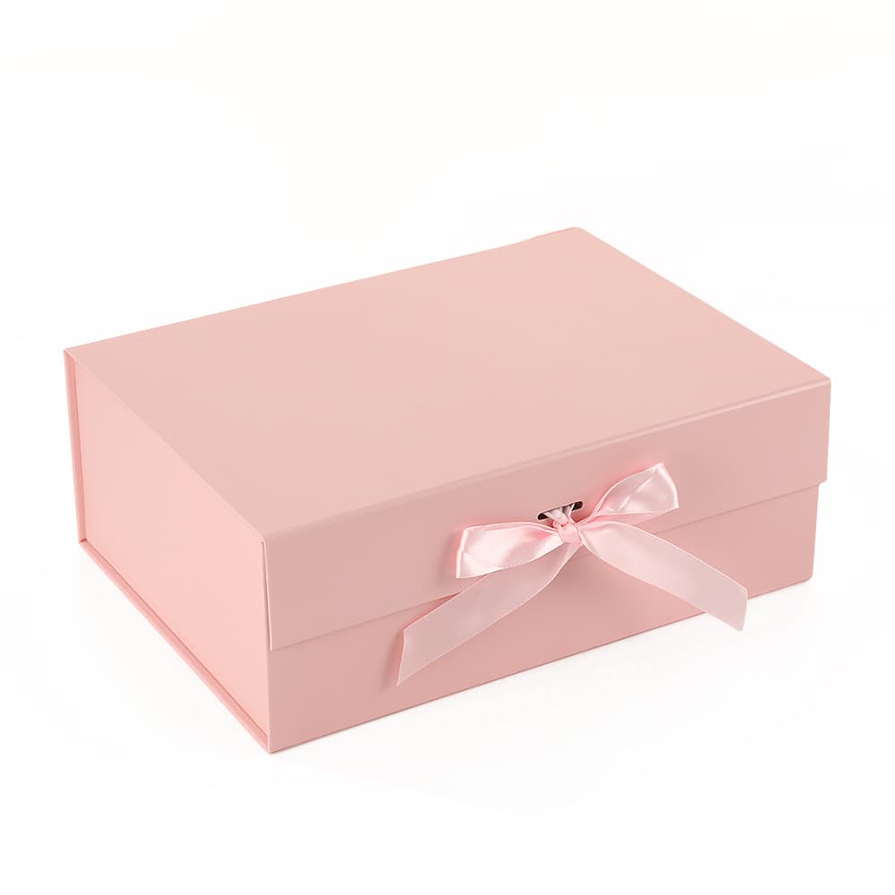 Cross-border one-piece foldable gift box with magnetic closure, solid color jewelry packaging with bow