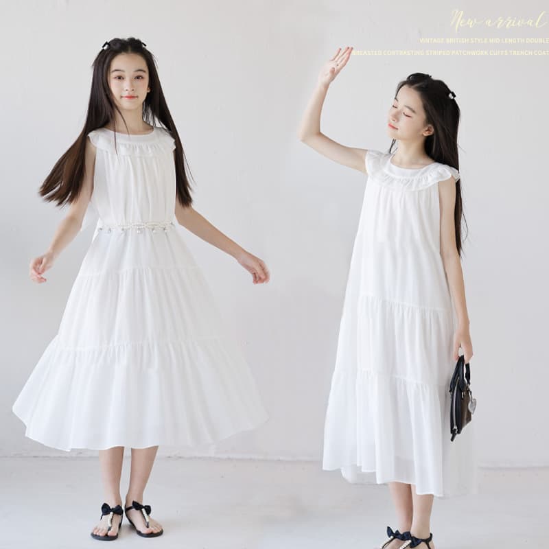 Summer Sweet Girl Vacation Artistic Vest Dress Ruffle Dress Chiffon Beach Dress Middle School Student Long Dress