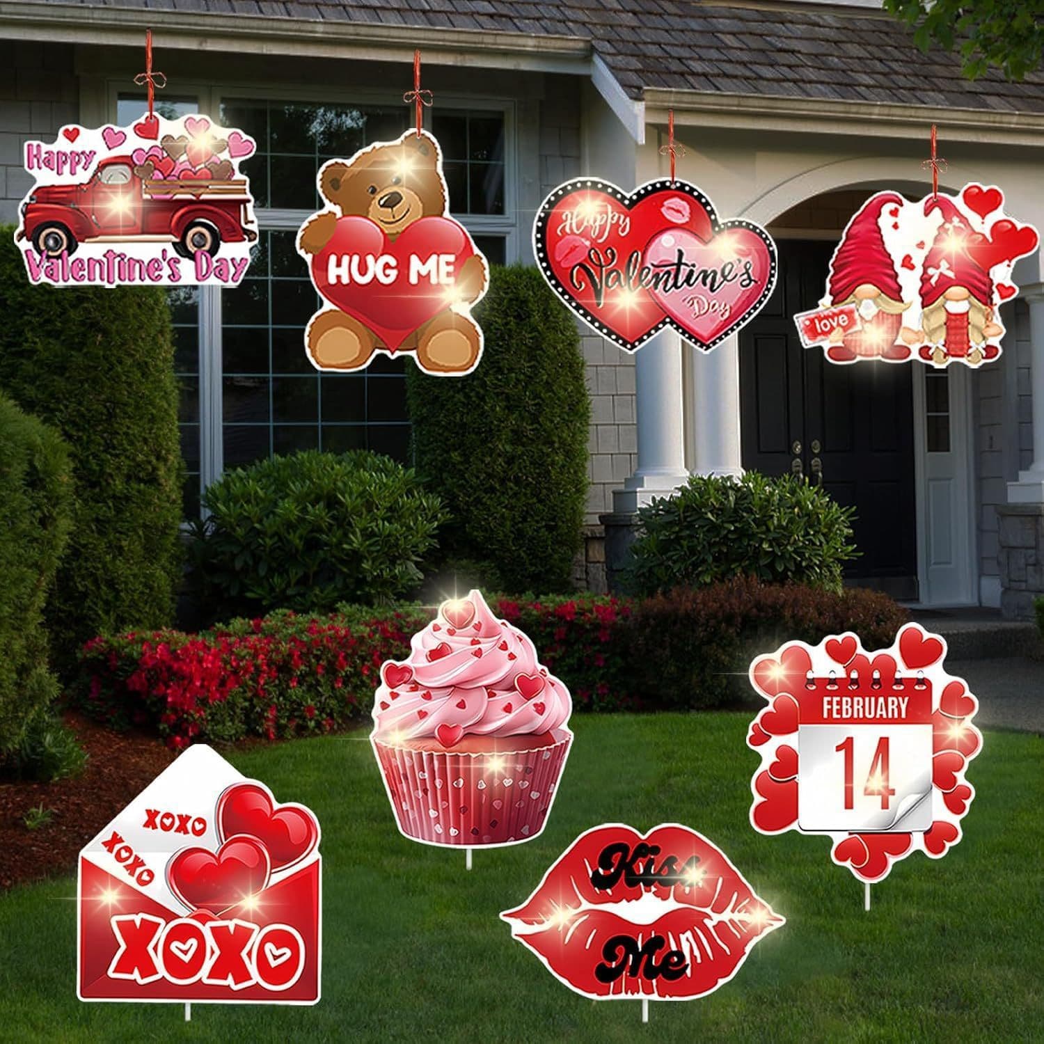 Cross-border Bestseller Valentine's Day Heart-Shaped Garden Yard Sign Decoration Large Double-Sided Red Heart Design Lawn Marker