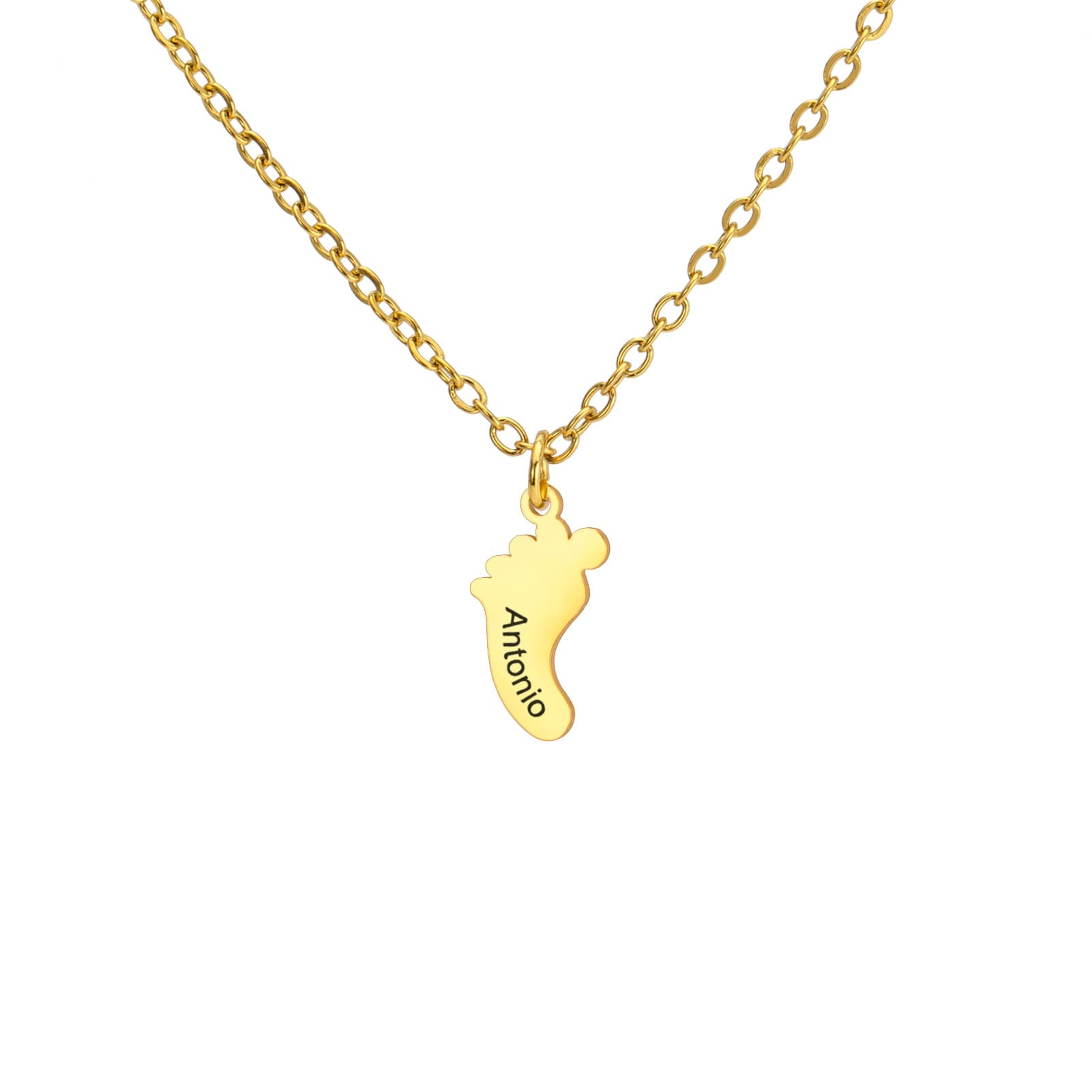 Laser-marked footprint pendant necklace, stainless steel jewelry wholesale, factory direct sales.