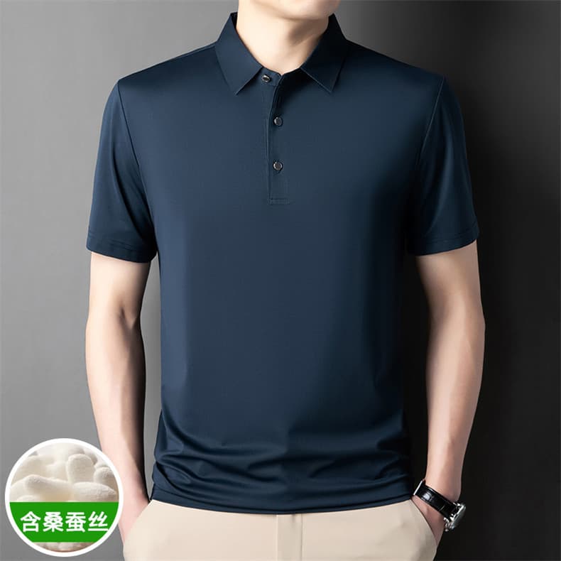 2026 Summer New Men's Youth to Middle-Aged Collar Mulberry Silk Breathable Fashion Trendy Short-Sleeve T-Shirt Polo Shirt