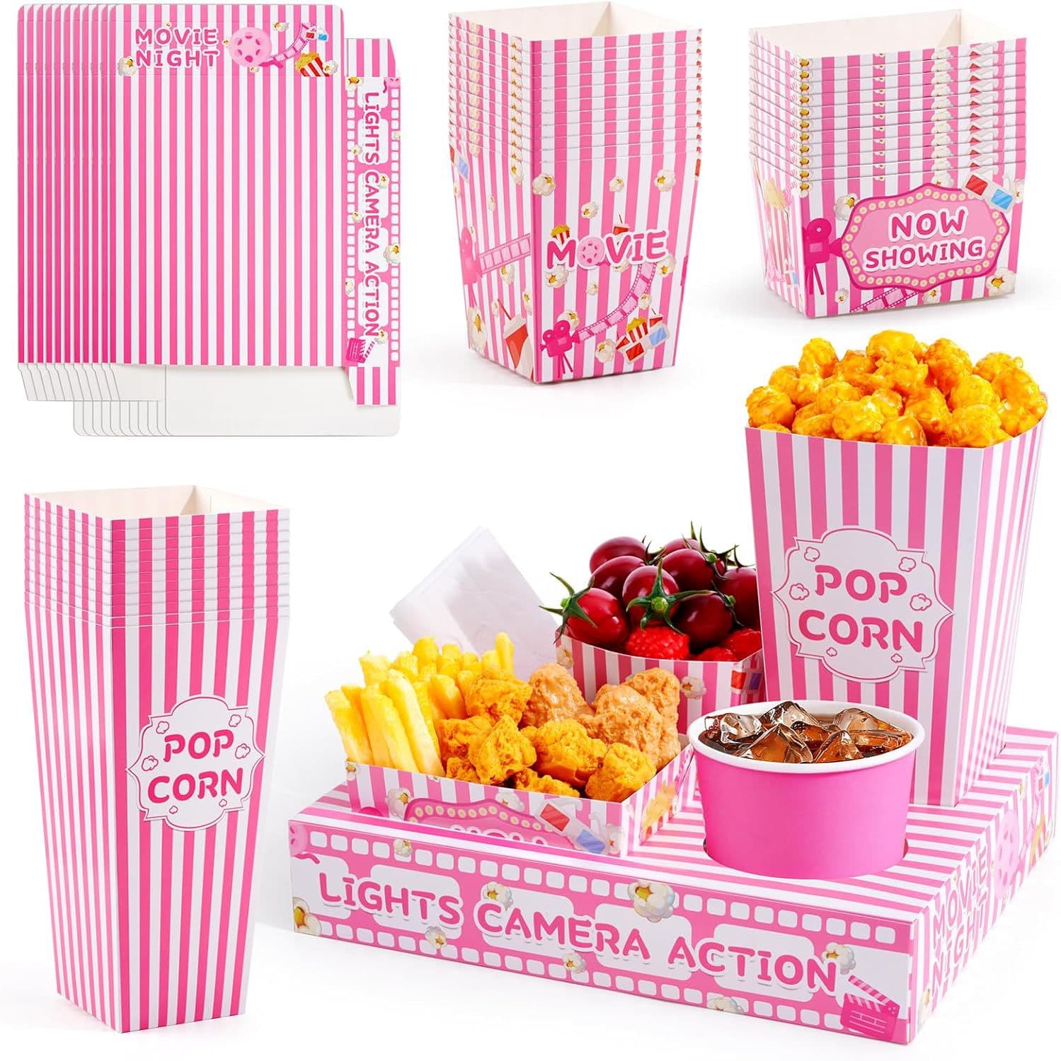 12-Pack Movie Theme Party Supplies Pink Popcorn Bucket Snack Tray Birthday Party Cinema Decor