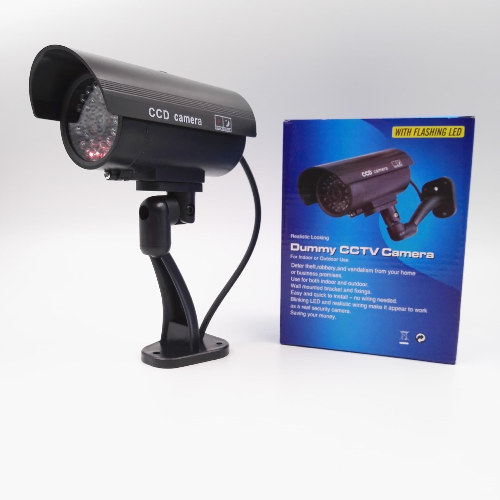 Bulk stock supply of quality dummy surveillance cameras, fake monitors with flashing light, black color