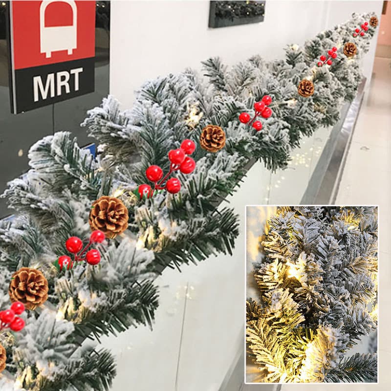 Kaijin Christmas Mall Window Festival Decoration White Snow Flocked Vine Christmas Pine Needle Vine