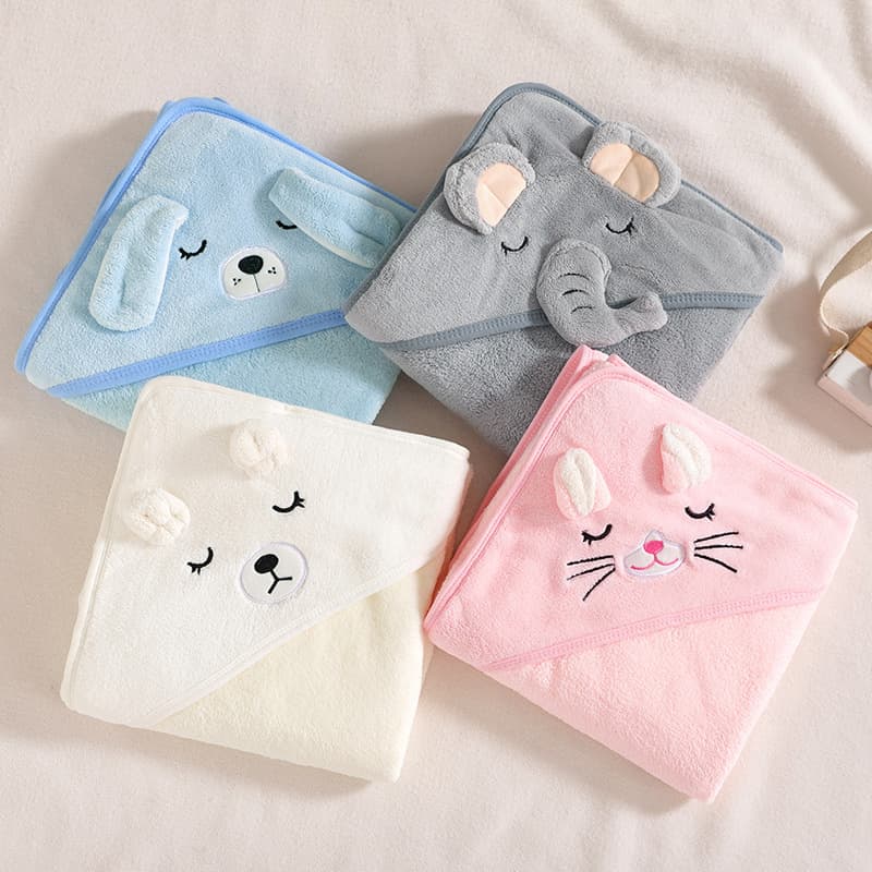 Kids Bath Towel Coral Fleece Hooded Cape Autumn Winter Blanket Absorbent Bath Towel Newborn Baby Swaddle Wrap