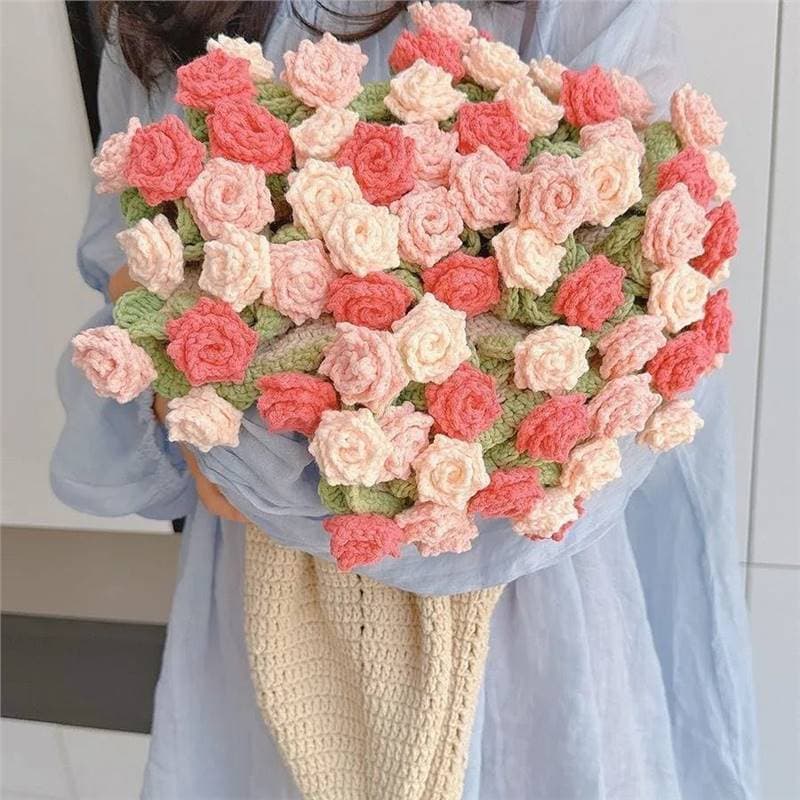 Hand-woven rose bouquet blanket material package wool ball crocheted flowers wool ball crochet gift to friends