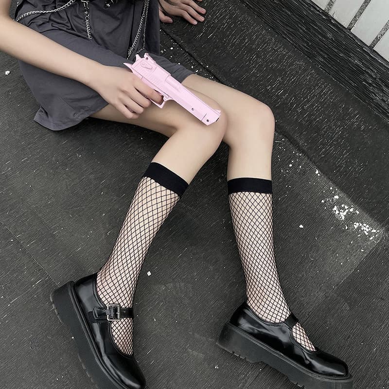 Fishnet Socks Women Short Tube Sexy Hollow Mesh Socks Dark Punk Mid-Calf Ins Japanese JK Student Mesh Trendy