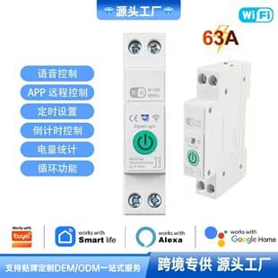 WiFi Smart Circuit Breaker 1-63A Tuya APP Voice Control Timer Switch with Energy Monitoring for Cross-border