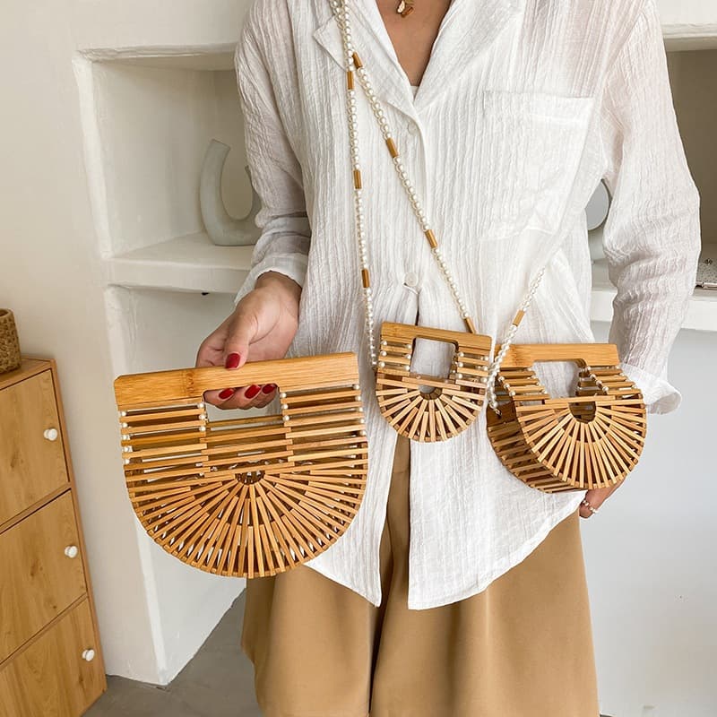 Bamboo Woven Pearl Fashion Straw Bag 2026 New Trendy Handbag Saddle Style Net Celebrity Woven Tote