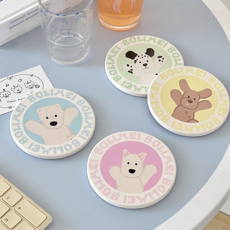 Boli Mei Small Fresh Style Coasters, Ceramic Coasters with Cartoon Patterns, Puppy-themed Coasters for Girls