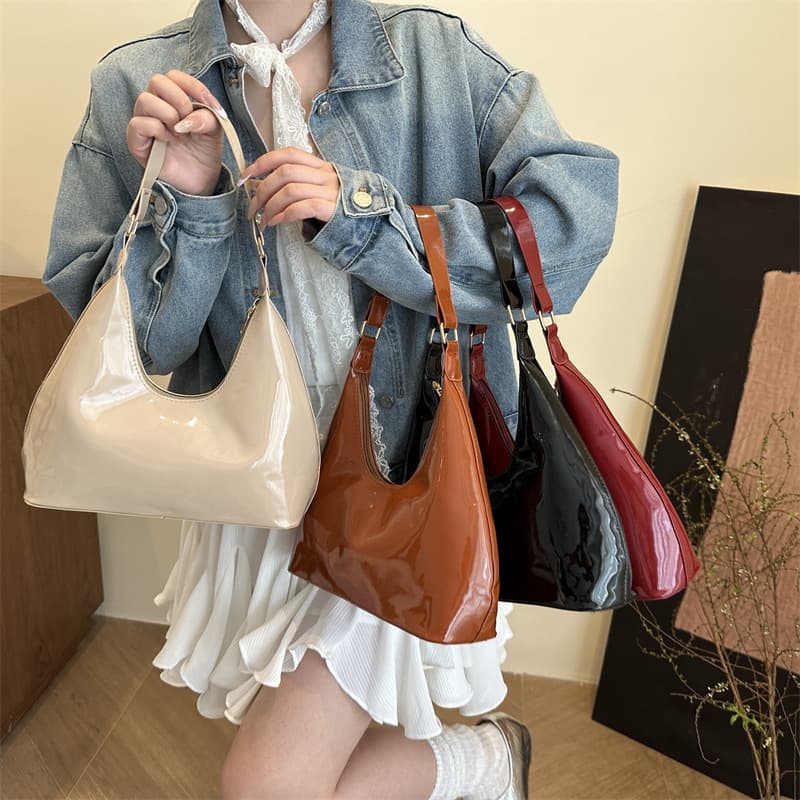 Fashionable Patent Leather Women's Shoulder Bag, Versatile Handbag, Luxury Underarm Bag, Cross-border Women's Bag