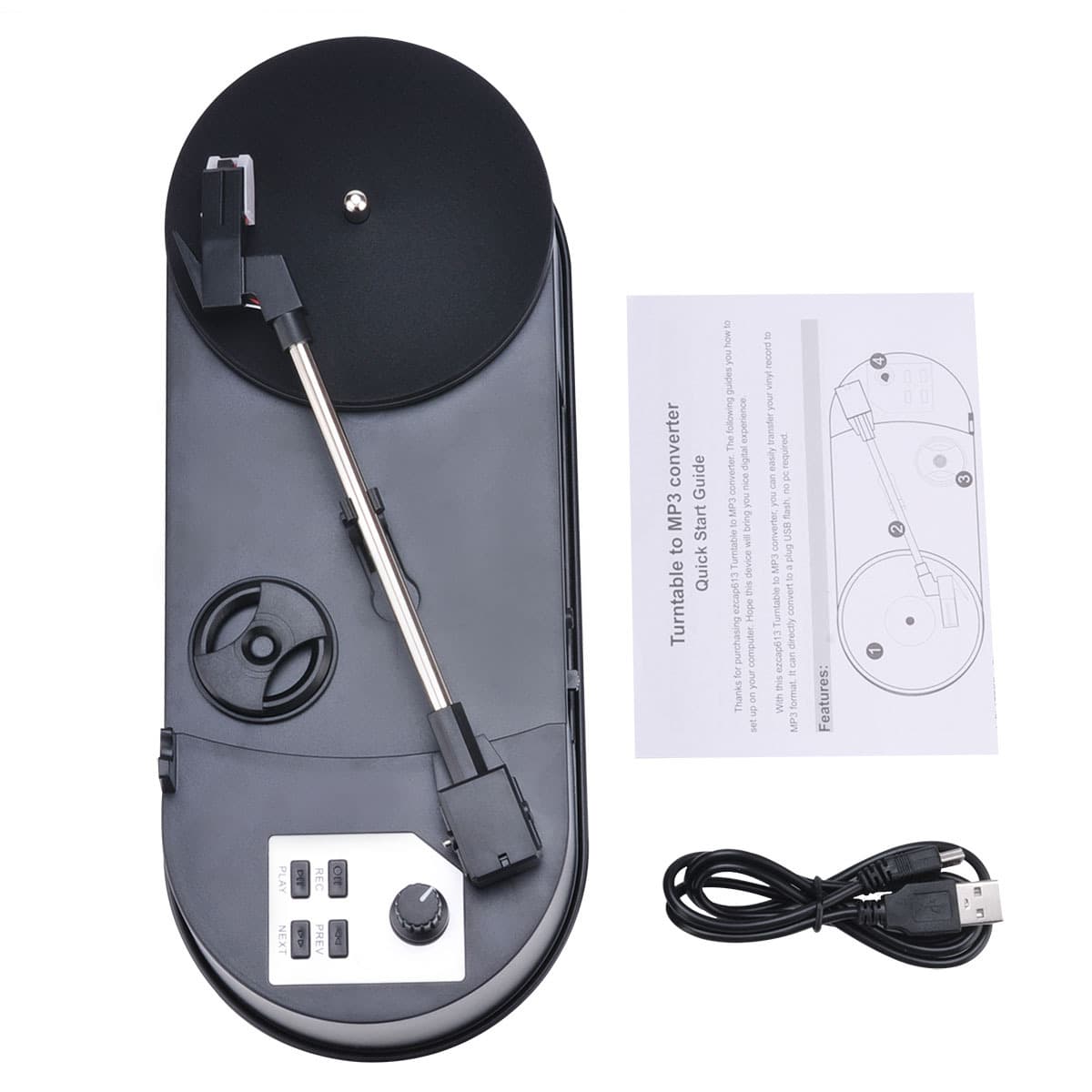 New Version Mini Electric Turntable Record Player, Vinyl to MP3 Conversion No Computer Required, ezcap613P