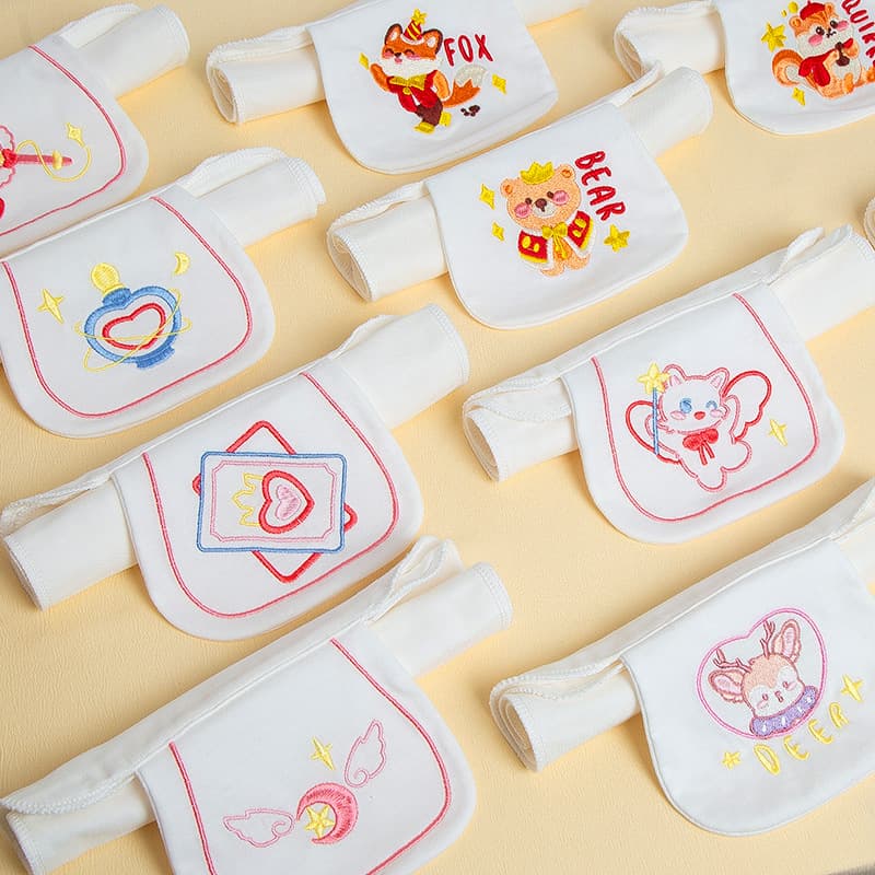 Custom embroidered source factory any cute pattern sweat barrier towel, baby cotton gauze sweat-absorbing towel, mixed delivery kindergarten shoulder towel