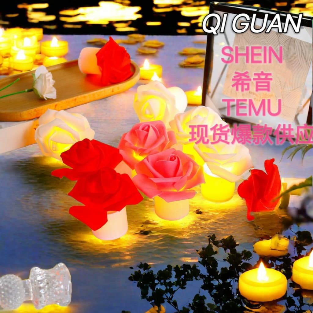 Flower-Shaped Night Light with Built-In Battery, Luminous Button Switch, Ambient Light, Cross-Border Export LED Proposal Light, LED Rose Light