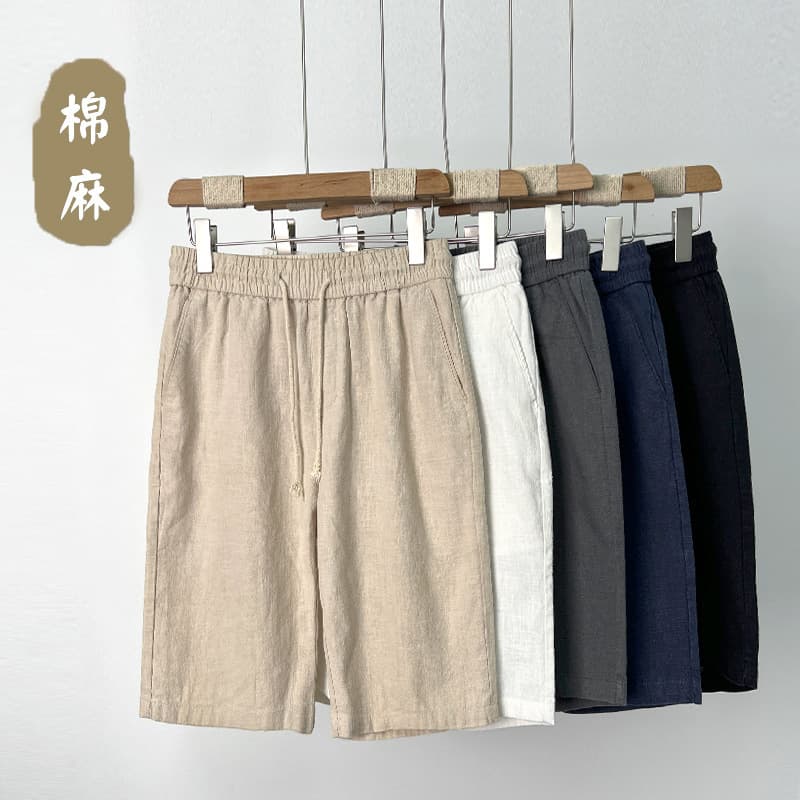 Premium Linen Shorts for Men Summer Casual Cotton Linen Knee-Length Loose Fit Breathable Beach Shorts