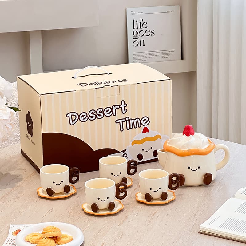 Ceramic Tea Cup Set with Teapot and Saucers, Home Water Cup Set, Housewarming Gift