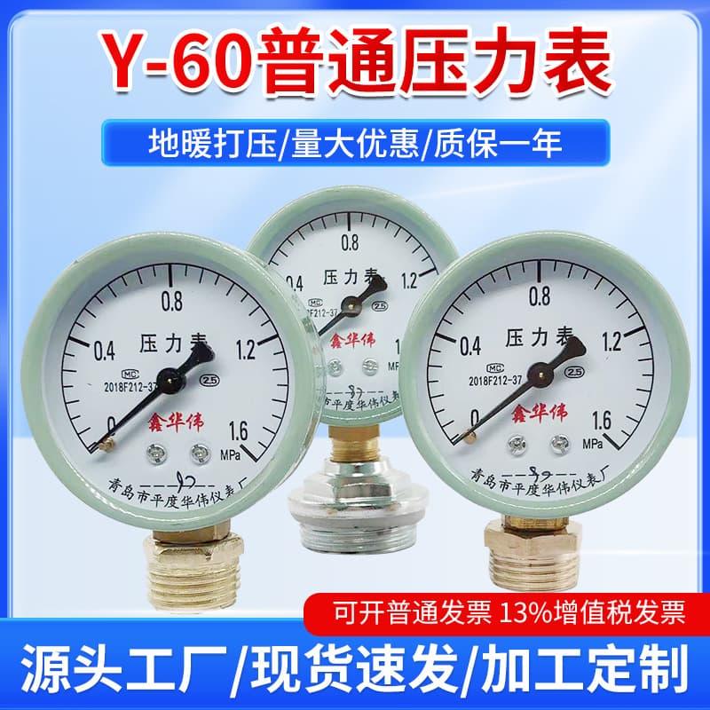 Water Pressure Gauge, Air Pressure Test Gauge for Home Underfloor Heating, Radial Air Conditioner Y-60 Pressure Gauge in Kilograms