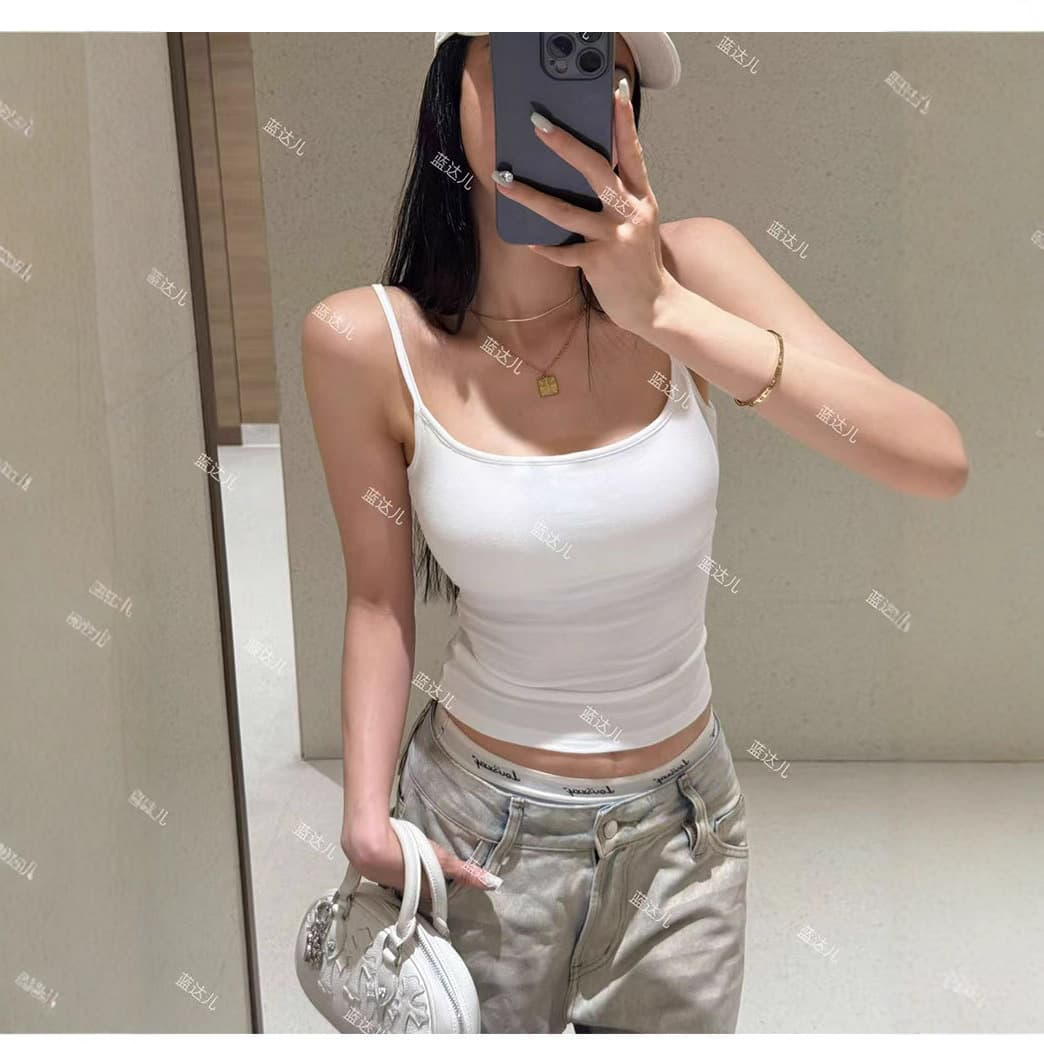 [With Chest Pad Elastic Band] Autumn Korean Comic Style Concealing Side Bust Versatile Sexy Spaghetti Strap Tank Top