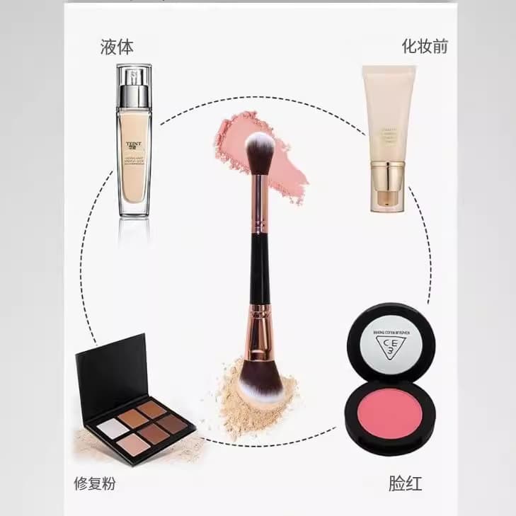 Yise cross-border popular 1-piece double-headed makeup brush set with blush brush, foundation brush, touch-up brush, loose powder brush