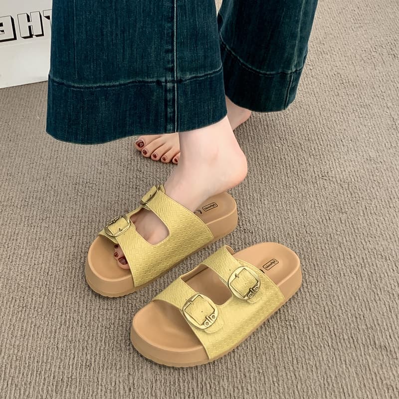 Songgao Thick Sole Birkenstock One-Strap Slide Sandals for Women 2026 Summer New Style, Buckle Decoration, Non-Slip, Height-Increasing Beach Sandals, Pairs with Dresses