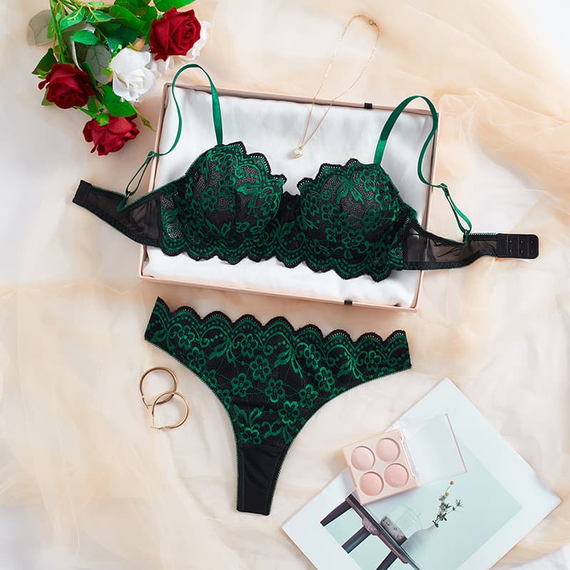 Sexy Bra Set Amazon Cross-Border Lace Bra Lingerie Sheer Seductive Sexy Hot Lingerie Set
