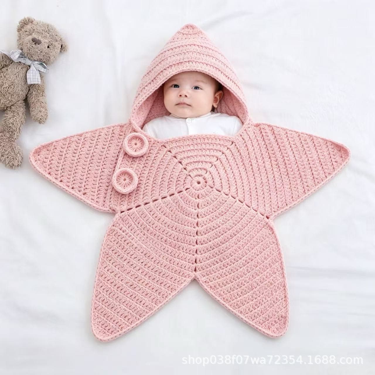Patrick Star baby sleeping bag hand-crocheted starfish newborn knitted quilt baby hooded one-piece swaddle quilt