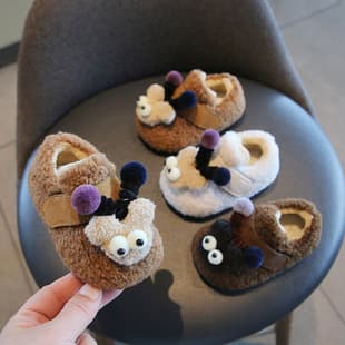 Girls' Winter Fleece-Lined Lamb Wool Casual Cotton Shoes 2025 New Korean Style Cartoon Plush Baby Shoes