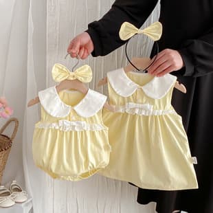 Xinguoguo Baby Girl Princess Style Romper, Summer Thin Cotton Sleeveless Diaper Shirt, Class A Children's Clothing