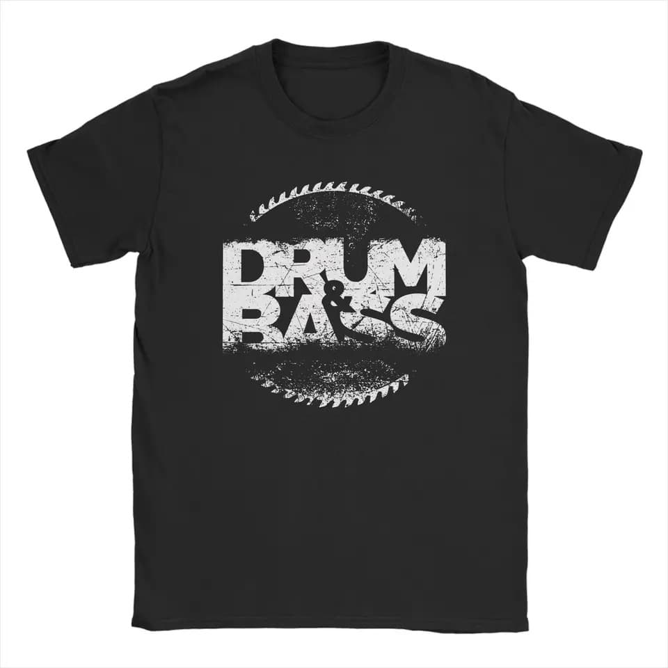 Drum and Bass T-Shirt for Men Funny Cotton T-Shirt Crew Neck Short Sleeve Tee Plus Size Top Black