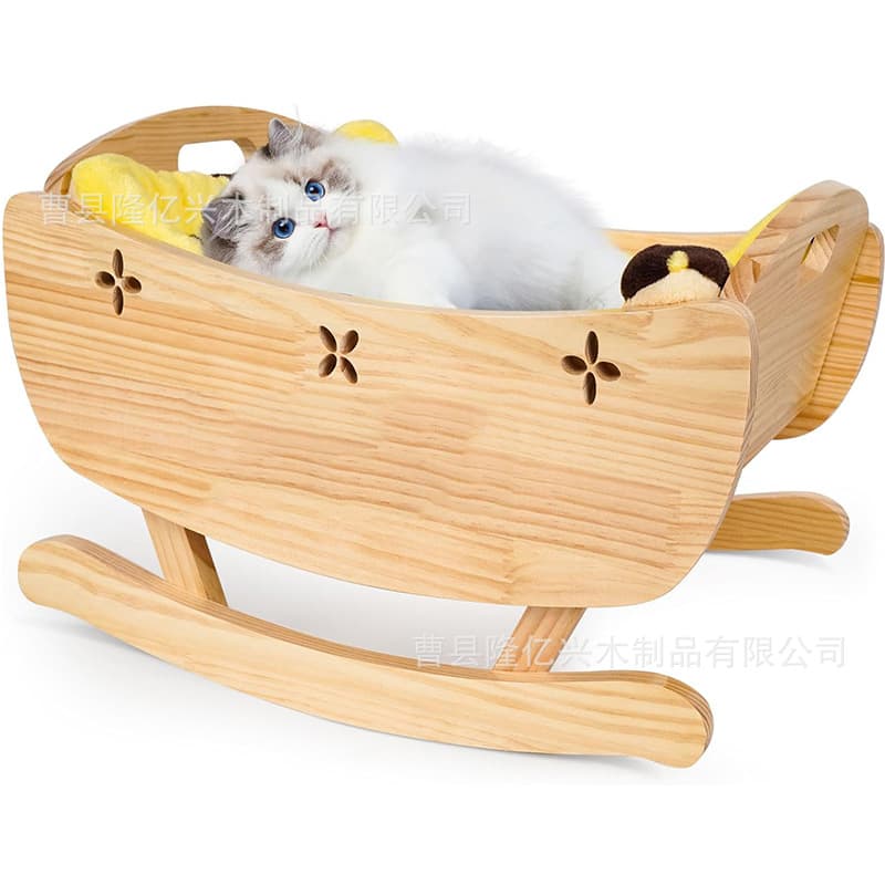 Wooden Cat Rocking Bed, Ventilated Cat Nest for All Seasons, Creative Wooden Cat Bed, Cat Toy Bed, Cat Cradle