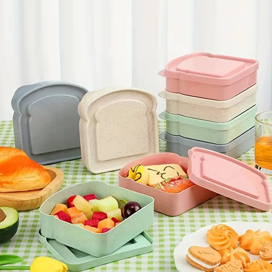 Temu Amazon Best Selling Portable Large Capacity Lunch Box Wheat Straw Bread Three Ming Treatment Box Food Preservation Containe