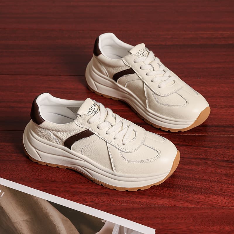 First-Layer Cowhide Thick-Soled White Sneakers for Women, Soft-Soled 2026 New Versatile Forrest Gump Shoes, Height-Increasing Color-Blocking Sports Casual Sneakers