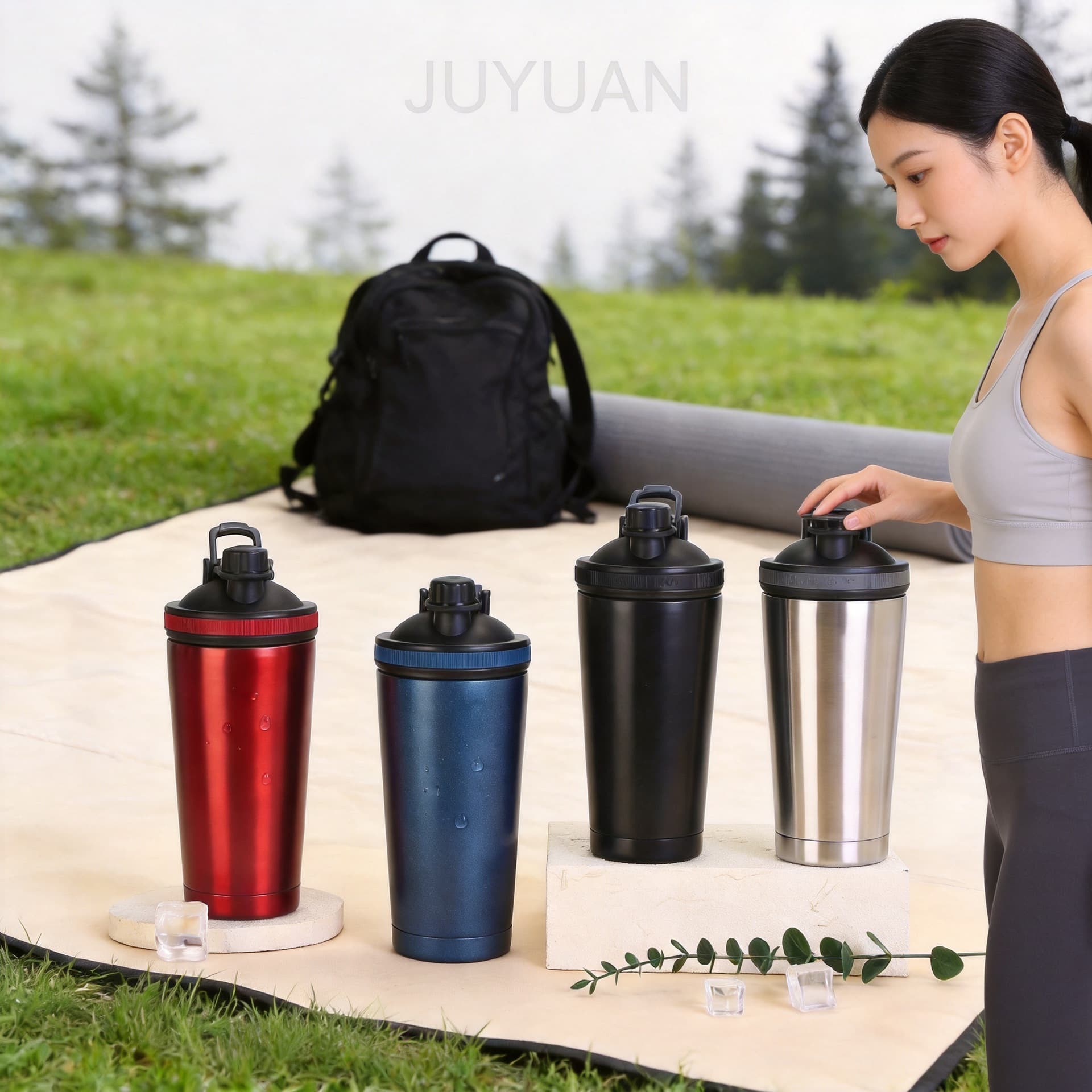 Cross-border 304 Stainless Steel 2nd Generation Shaker Cup Double-layer Fitness Handheld Insulated Cup Portable Sports Outdoor Travel Cup