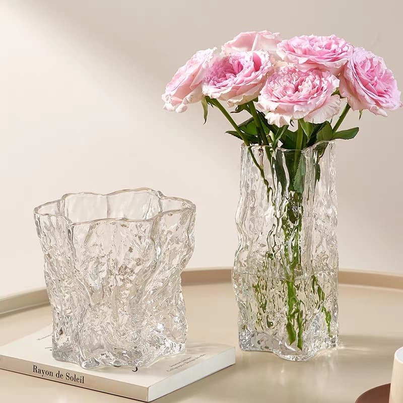 Irregular Glacier Glass Vase Decoration for Living Room Flower Arrangement Transparent Hydroponic Crystal Floor Dining Table