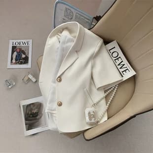 Off-White Short-Sleeve Blazer for Women 2026 Summer New Simple Commute Petite Short Blazer