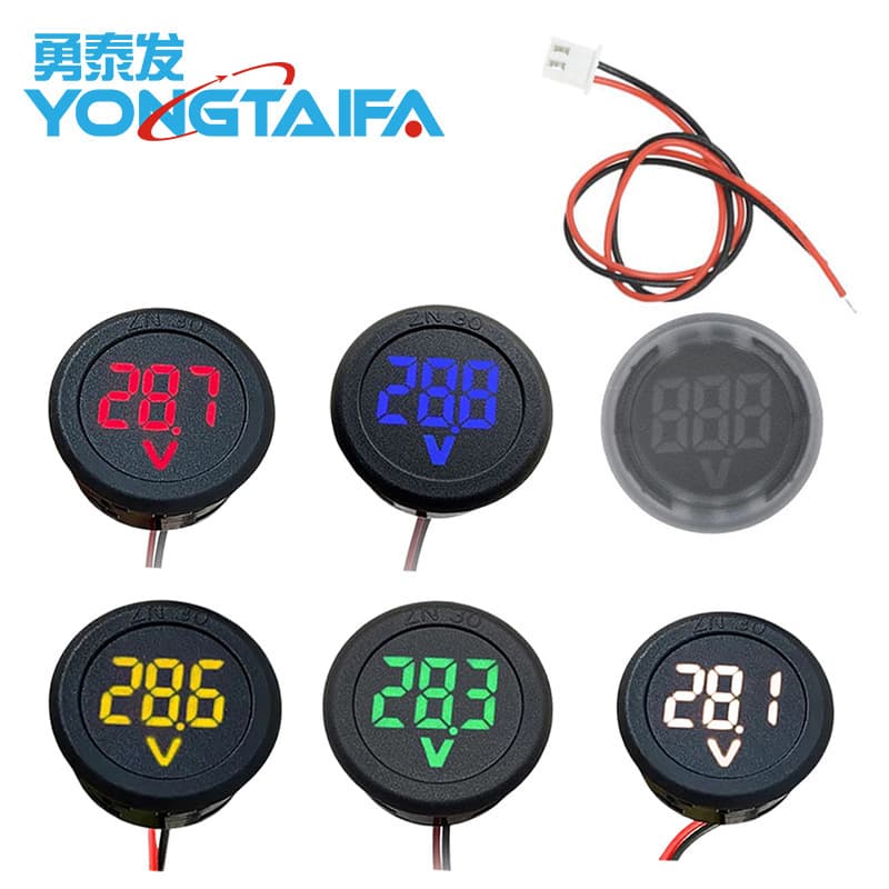 DC 4-100V digital voltmeter display - Two-wire LED circular voltage meter with reverse connection protection.
