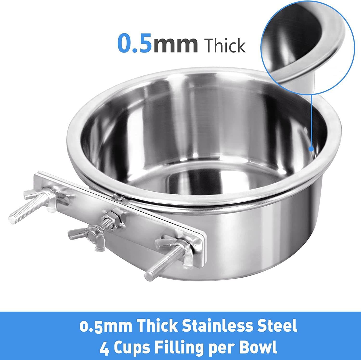 Parrot Food Cup Stainless Steel Feeding Bowl Water Cup Bird Feeder Anti-Spill Design