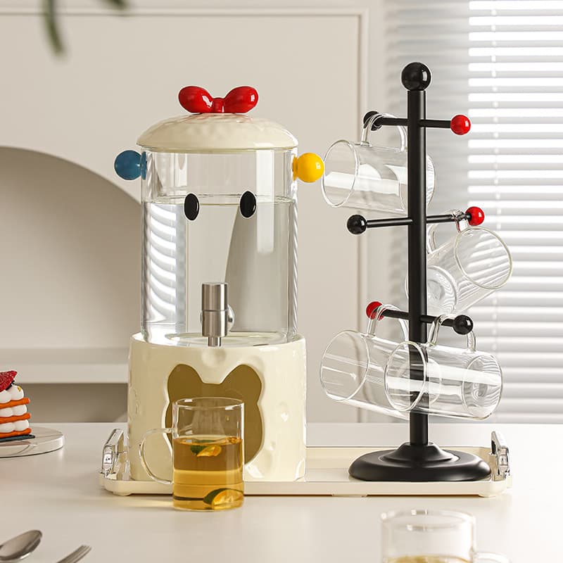 Light Luxury Glass Cold Water Kettle, High Temperature Resistant Cold Water Pitcher, Beverage Dispenser with Faucet, Fruit Tea Pitcher, Water Cup Set