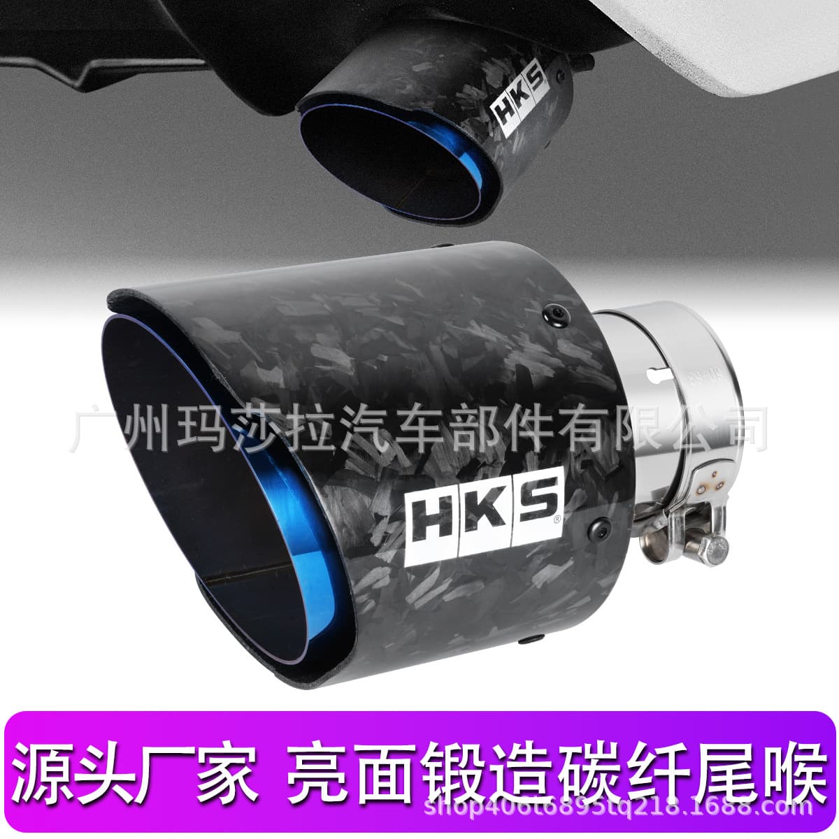Factory Direct Car Modification Single Tube Glossy Forged Carbon Fiber Exhaust Tip Blue-Baked Universal Stainless Steel Exhaust Pipe