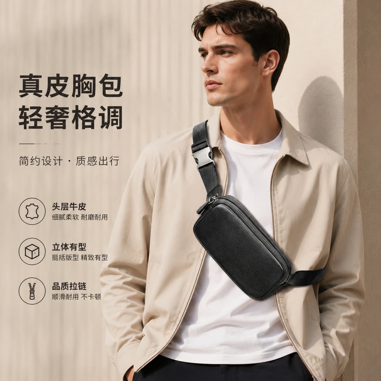 Russia's best-selling men's genuine leather chest bag retro commuter portable buckle waist bag multifunctional cowhide chest bag for men