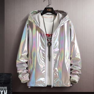 European and American Summer Colorful Reflective Sun Protection Jacket for Men, Ice Silk Ultra-Thin Couple Colorful Lightweight Jacket, Trendy Gradient Coat