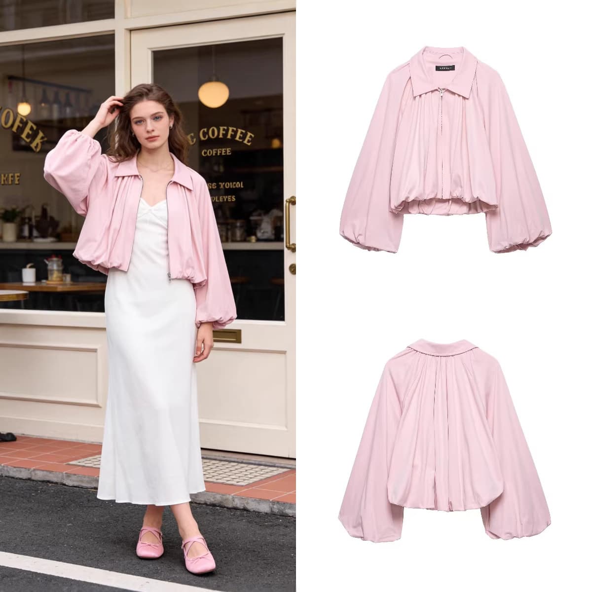 Z Brand Export European & American Style ZA Women's Clothing In Stock 2026 Spring New Arrival Balloon Sleeve Bomber Jacket