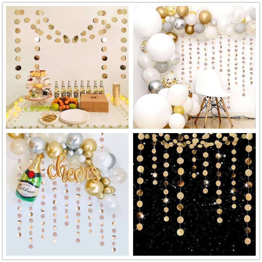 Glitter mirror paper round streamers, paper chain strings for birthday parties, weddings, and holiday decorations.