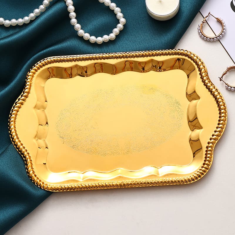 European-style metal cake plate dessert serving tray palace style coaster mirror decorative tray photo prop dish candle holder plate