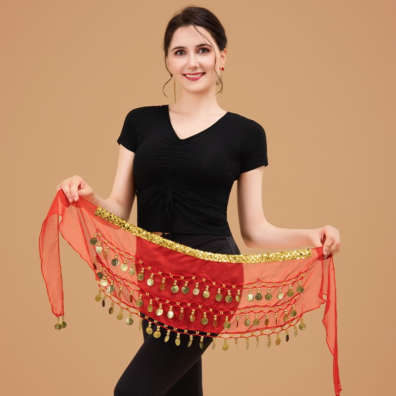 Factory direct supply of belly dance costumes with gold trim, three-layer waist chain, waist and hip scarf, versatile belt, available for cross-border Amazon.