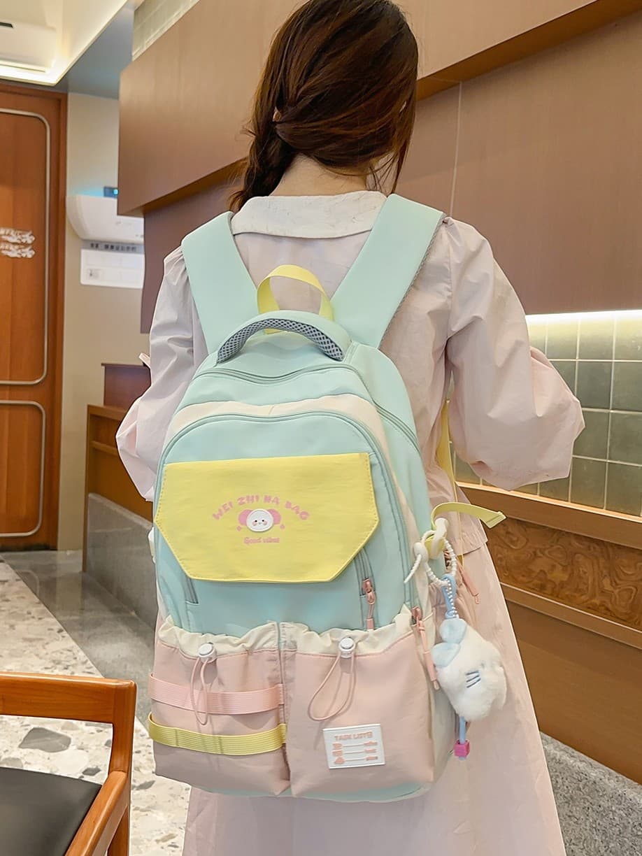 Japanese Ins Healing Macaron Color Block Fresh Backpack High Appearance Level School Bag for Middle and High School Students