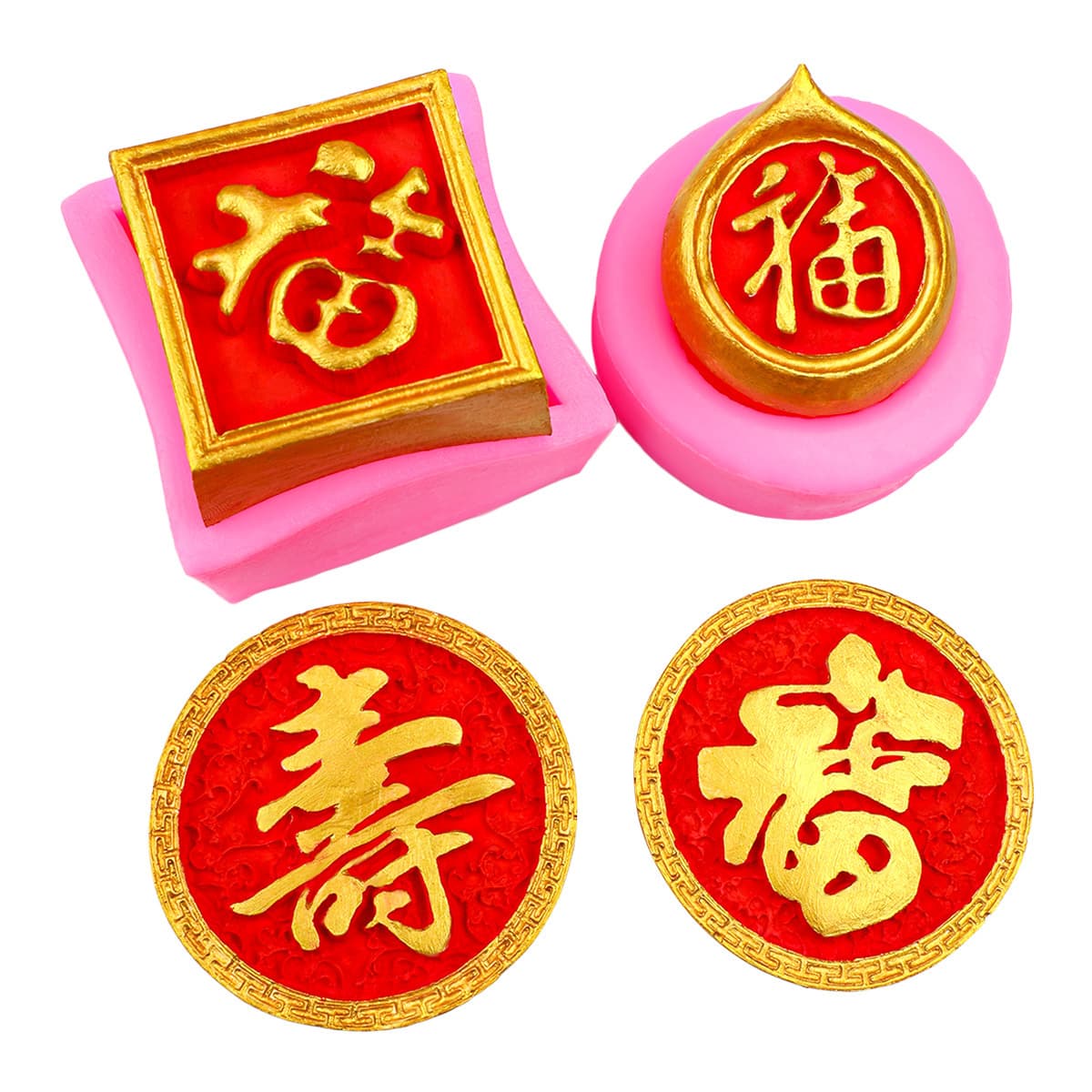 Chinese Style Silicone Mold for Chocolate Cake Decoration Traditional Chinese Characters Lucky Fortune Cake Mold Sweet Dessert T